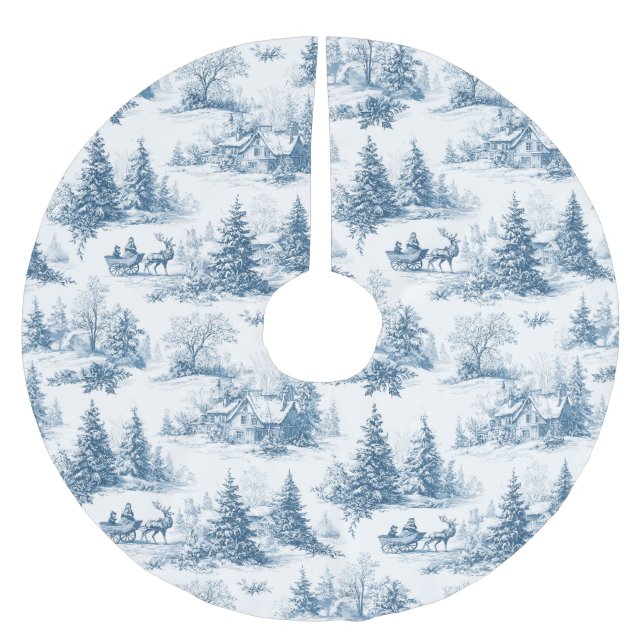 Jupon De Sapin En Polyester Brossé Blue Toile Christmas Pattern  (Devant)