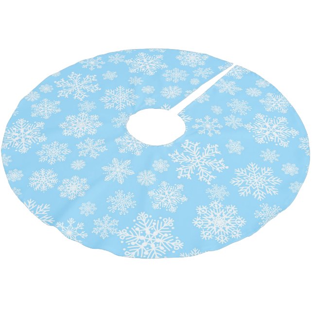 Jupon De Sapin En Polyester Brossé Blue Winter Snowflakes Motif de Noël (Angle)