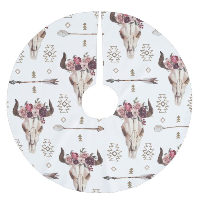 Jupon De Sapin En Polyester Brossé Boho aquarelle : flèches, motif crâne. (Devant)