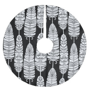 Jupon De Sapin En Polyester Brossé Boho plumes : motif noir et blanc