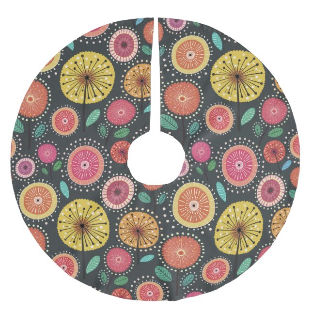 Jupon De Sapin En Polyester Brossé Boho Scandi motif floral folk (Devant)