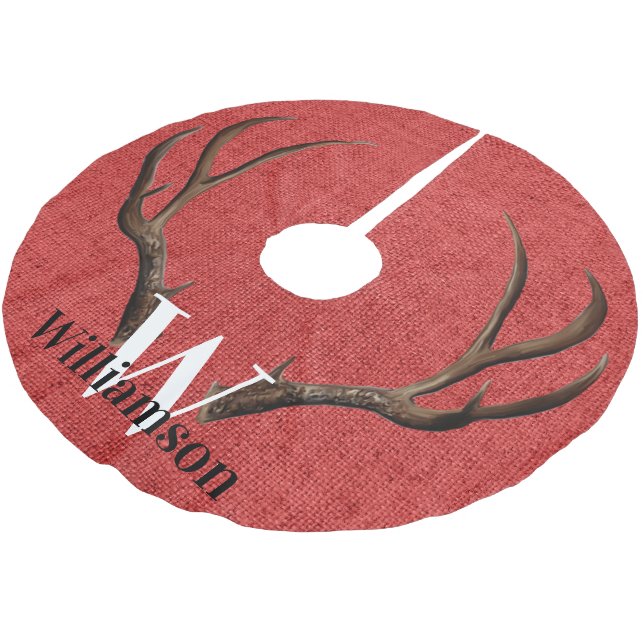 Jupon De Sapin En Polyester Brossé Bois de cerf rustique monogramme nom (Angle)