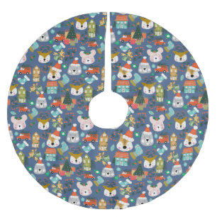 Jupon De Sapin En Polyester Brossé Bois mignon Père Noël Animaux Denim Blue