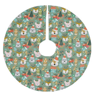 Jupon De Sapin En Polyester Brossé Bois mignon Père Noël Animaux verts