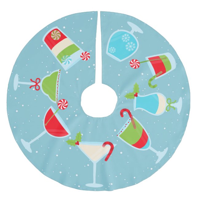 Jupon De Sapin En Polyester Brossé Boissons de cocktail festives Noël Fêtes (Devant)