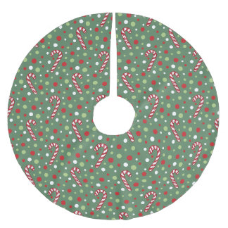 Jupon De Sapin En Polyester Brossé Bonbon de Noël en Canne et à pois Vert