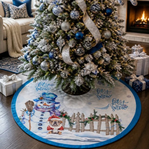Jupon De Sapin En Polyester Brossé Bonhomme de neige Laissez la neige Tapis d'arbre