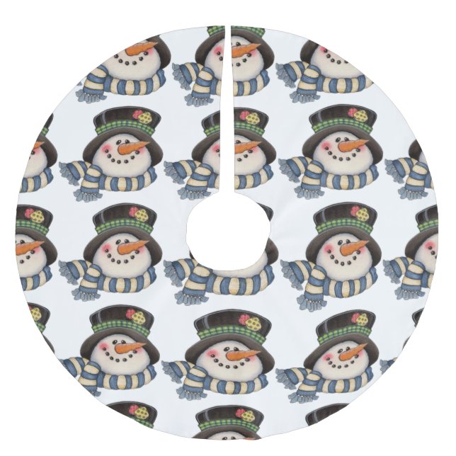 Jupon De Sapin En Polyester Brossé Bonhommes de neige (Devant)