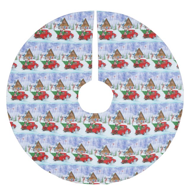 Jupon De Sapin En Polyester Brossé Boston Terrier chien en livraison de Noël Camion (Devant)