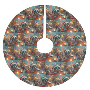 Jupon De Sapin En Polyester Brossé Boston Terrier Dog Roller Dessous de verre Noël