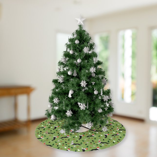 Jupon De Sapin En Polyester Brossé Boston Terriers Noël Santa Hat Holiday (Boston Terriers Christmas Tree Skirt in Green)