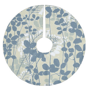 Jupon De Sapin En Polyester Brossé Botanique Bleu Japonais Vintage : Fougère à Feuill