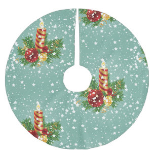 Jupon De Sapin En Polyester Brossé Bougie De Noël Et Étincelles