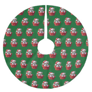 Jupon De Sapin En Polyester Brossé Bouledogue français dans un panier de Noël