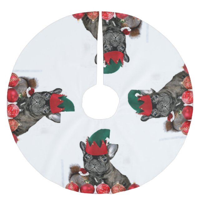 Jupon De Sapin En Polyester Brossé Bouledogue français de Noël (Devant)