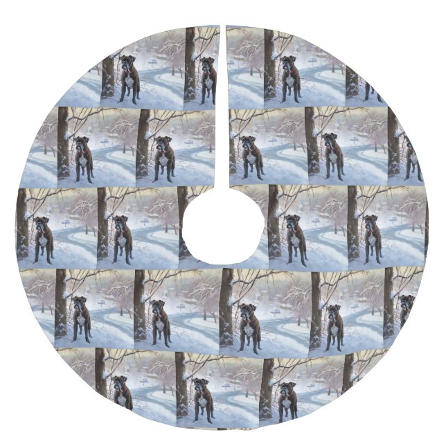 Jupon De Sapin En Polyester Brossé Boxe Laisser Neige Noël (Devant)