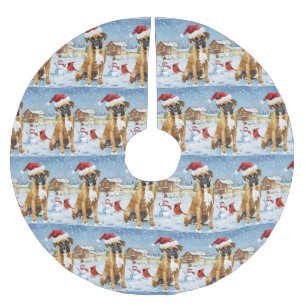 Jupon De Sapin En Polyester Brossé Boxer Chien Winter Wonderland Noël Joie
