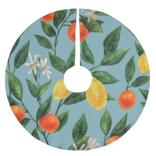 Jupon De Sapin En Polyester Brossé Branches de Citrus : Motif ornemental à l'aquarell