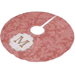 Jupon De Sapin En Polyester Brossé Brick Red Damask Lace Monogramme Arbre initial Jup