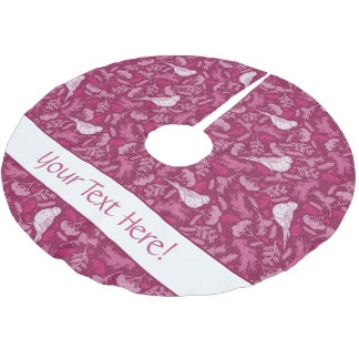Jupon De Sapin En Polyester Brossé Bright rose Mauve Hiver Blanc Bird Motif Floral