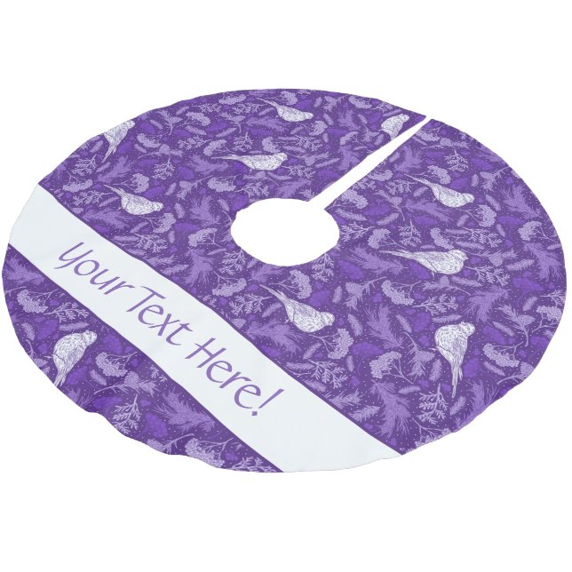 Jupon De Sapin En Polyester Brossé Brillant violet et blanc d'hiver Oiseau floral (Angle)