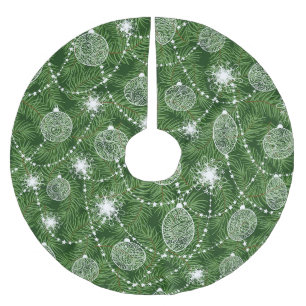 Jupon De Sapin En Polyester Brossé Brindilles Et Ornements De Pins
