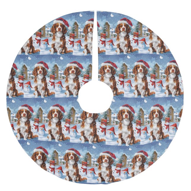 Jupon De Sapin En Polyester Brossé Brittany Spaniel Dog Winter Wonderland Noël (Devant)