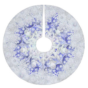 Jupon De Sapin En Polyester Brossé Broderie Céramique Bleu de Grèce & flocon de neige