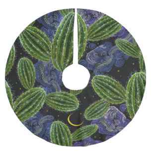 Jupon De Sapin En Polyester Brossé Broderie mexicaine : Cactus Night Seamless.