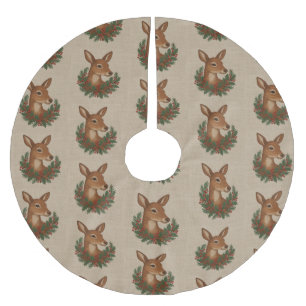 Jupon De Sapin En Polyester Brossé Broderie rustique Deer & Holiday Greens noël