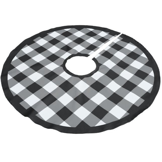 Jupon De Sapin En Polyester Brossé Bûche rustique à carreaux noirs et blancs (Angle)