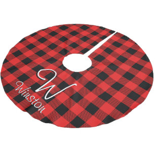 Jupon De Sapin En Polyester Brossé Buffalo Check Red Plaid Monogramme Polyester bross