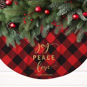 Jupon De Sapin En Polyester Brossé Buffalo Plaid Joy Peace Love Christmas