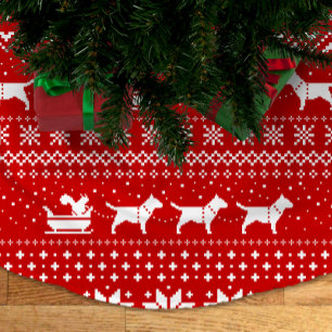 Jupon De Sapin En Polyester Brossé Bull Terriers Chiens de Noël Sleigh Ride Holiday