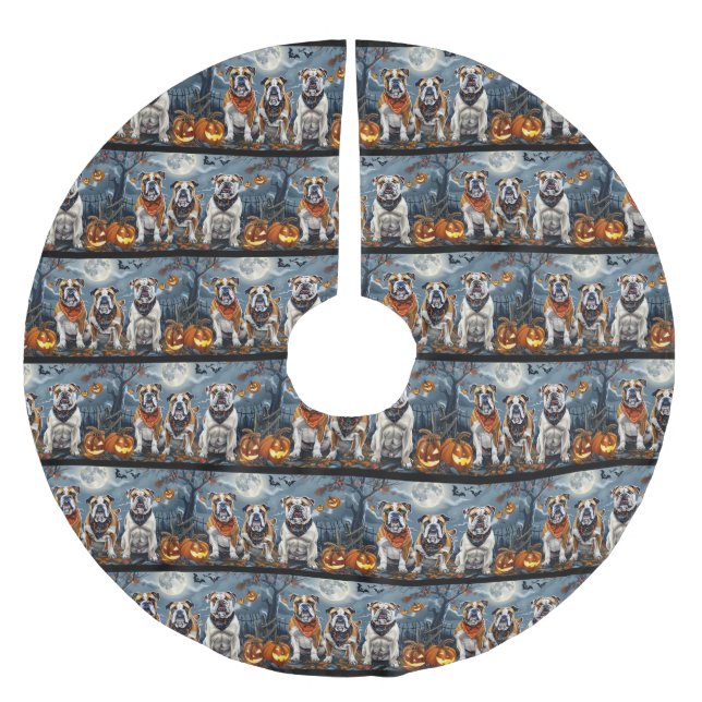 Jupon De Sapin En Polyester Brossé Bulldog Halloween Épouvantable (Devant)