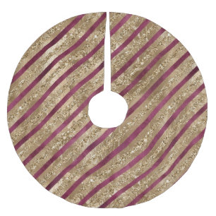 Jupon De Sapin En Polyester Brossé Burgundy Gold Parties scintillant Stripes