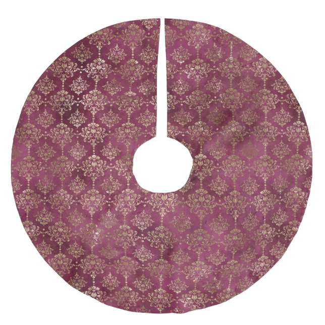 Jupon De Sapin En Polyester Brossé Burgundy Red Gold Damask (Devant)