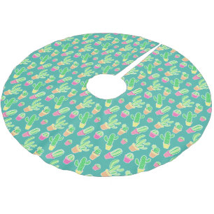 Jupon De Sapin En Polyester Brossé Cactus au néon d'aquarelle dans le motif de pots