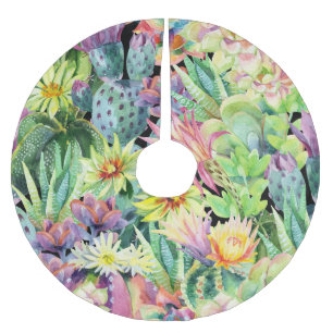 Jupon De Sapin En Polyester Brossé Cactus en floraison, motif aquarelle transparent.