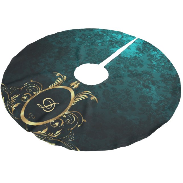 Jupon De Sapin En Polyester Brossé Cadre en or Damas personnalisé de luxe (Angle)