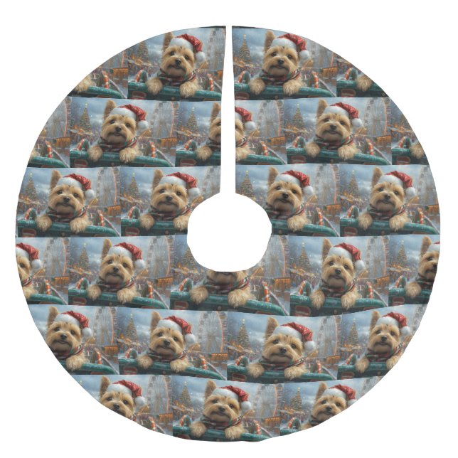 Jupon De Sapin En Polyester Brossé Cairn Terrier Dog Roller Dessous de verre Noël (Devant)