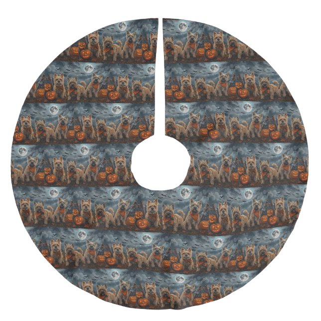 Jupon De Sapin En Polyester Brossé Cairn Terrier Halloween Squelettes (Devant)
