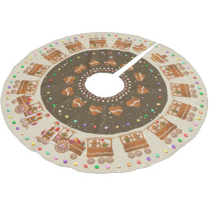 Jupon De Sapin En Polyester Brossé Candy Sprinled Gingerbread Train de Noël