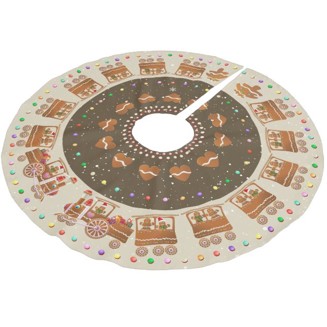 Jupon De Sapin En Polyester Brossé Candy Sprinled Gingerbread Train de Noël (Angle)
