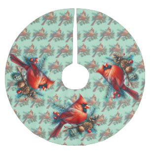 Jupon De Sapin En Polyester Brossé Cardinal sur une branche de pin avec des baies d'h