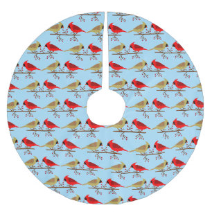 Jupon De Sapin En Polyester Brossé Cardinaux de Noël mignons et Baies rouges modélisé