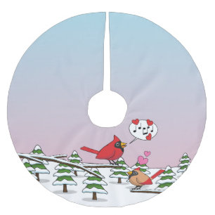 Jupon De Sapin En Polyester Brossé Cardinaux du Nord Rouge mignonne Amour Paysage hiv