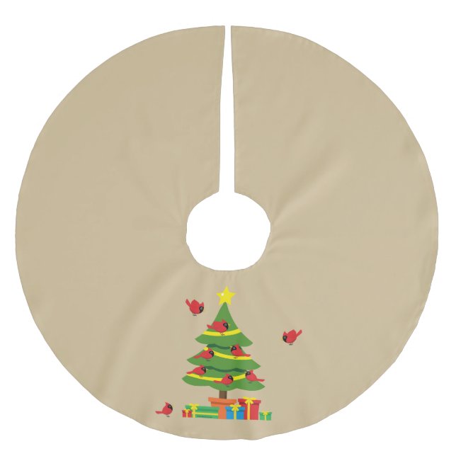 Jupon De Sapin En Polyester Brossé Cardinaux rouges - Noël plus joyeux ensemble (Devant)