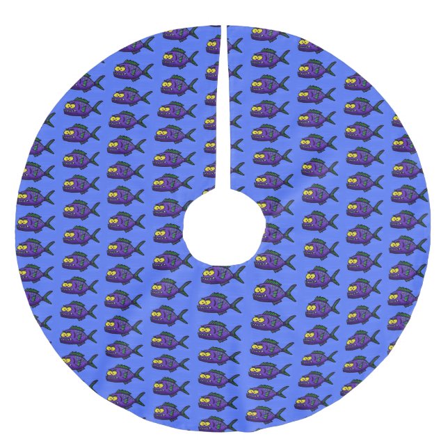 Jupon De Sapin En Polyester Brossé Caricature de poisson de Piranha (Devant)