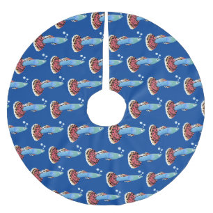 Jupon De Sapin En Polyester Brossé Caricature de poisson tropical guppy très chic